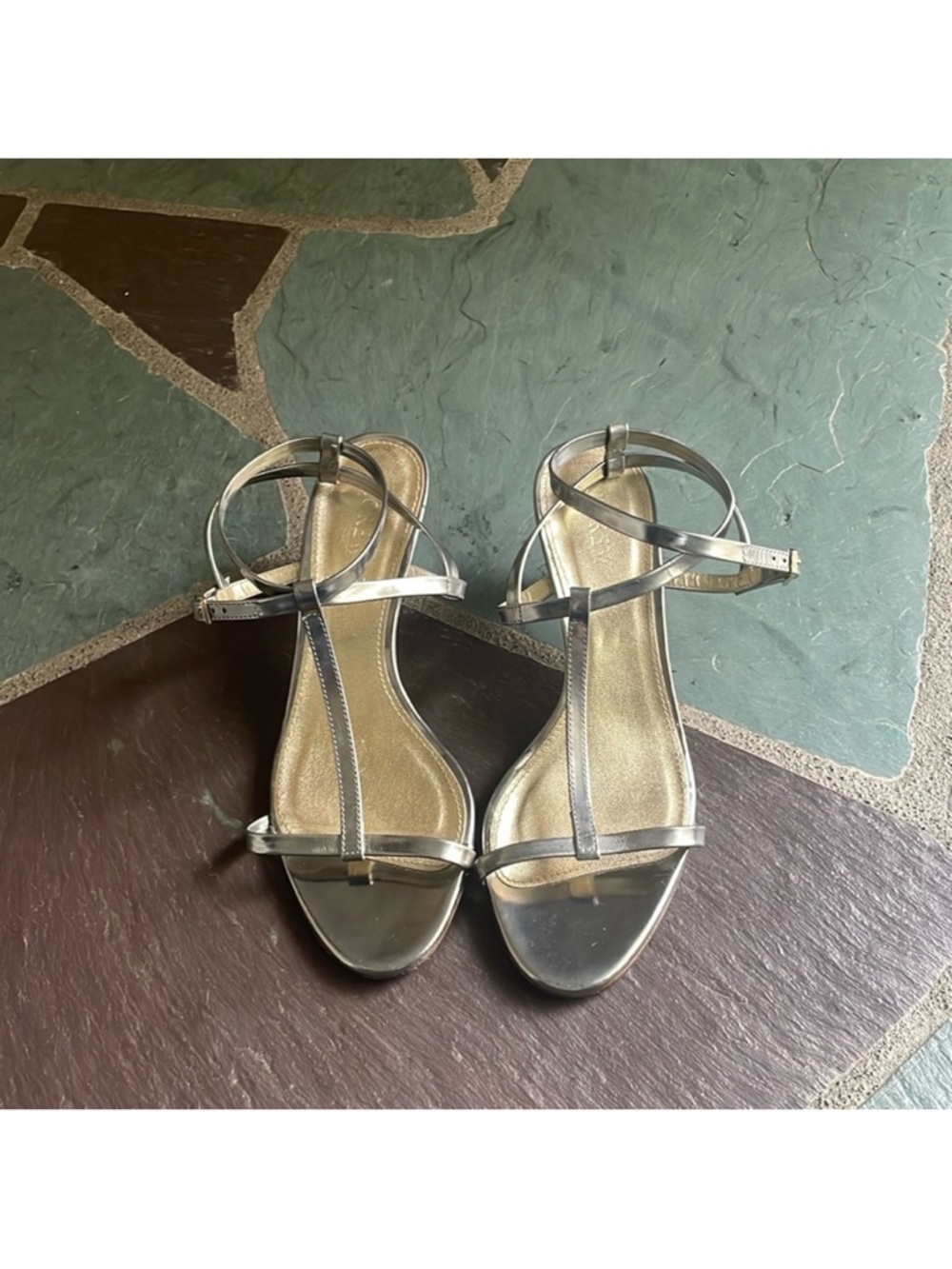 J. Crew Metallic Silver Strappy Heeled Sandals